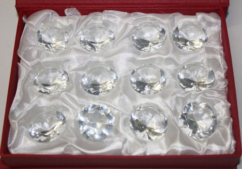 12 Glas-Kristalle Brillantschliffoptik, Ø 3 cm, in Schatulle