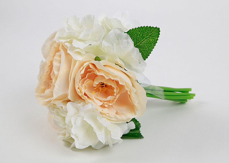 Künstlicher Blumenstrauß, Brautstrauß, Pfingstrosen und Hortensien, Apricot-Weiß
