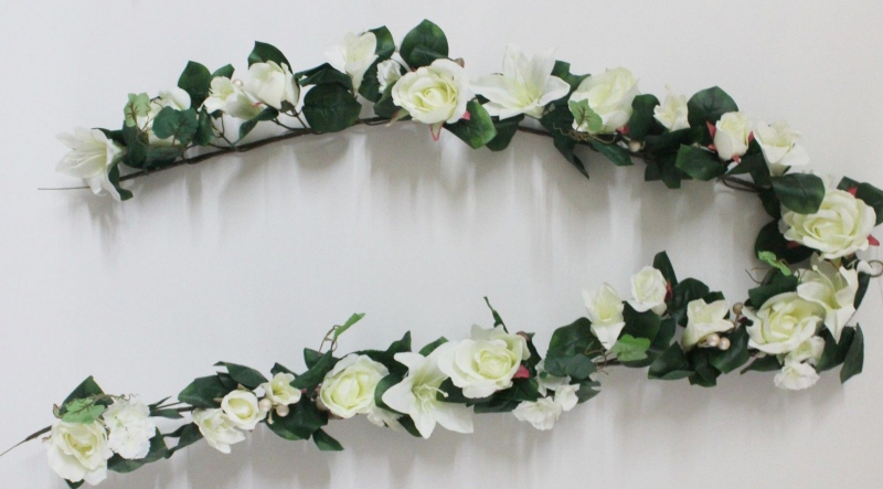 Rosengirlande Weiß, Kunstblumen, 180cm