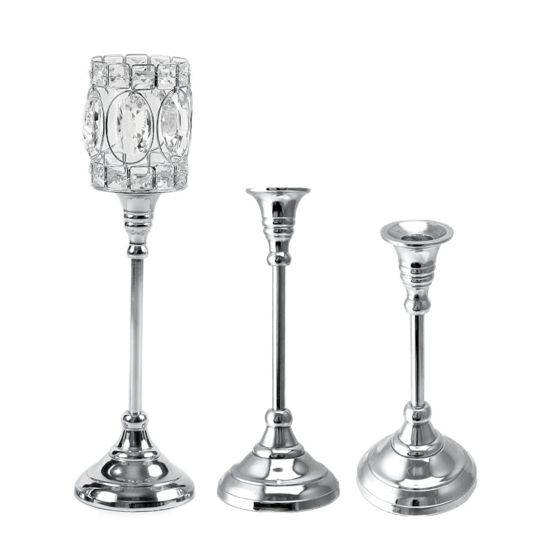 3er-Set Kerzenständer Chalice 2-in-1 Deko Säule Ständer, Chalice M, Silber B Ware